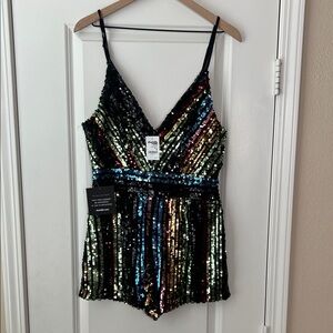 Sequin Striped One Piece romper shorts